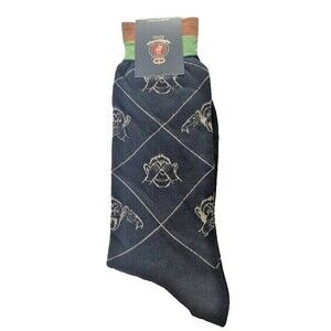 Punto Mens Dress Socks 10-13 Egyptian Cotton Navy Blue Wise Monkeys Italian